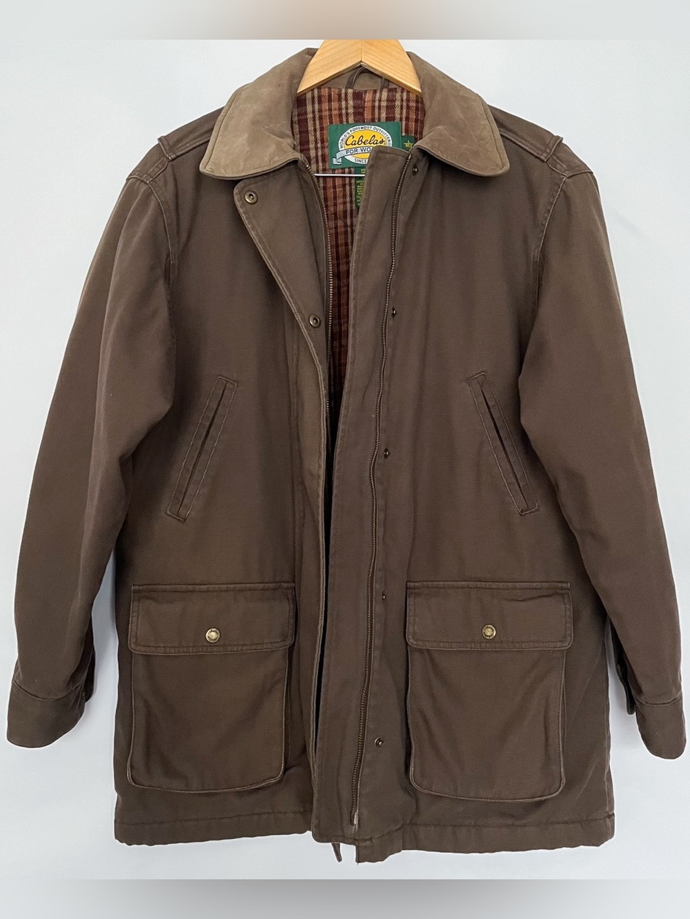 VTG Cabelas Chore Barn Coat Cotton Canvas Field Jacket Thick Size Large Brown